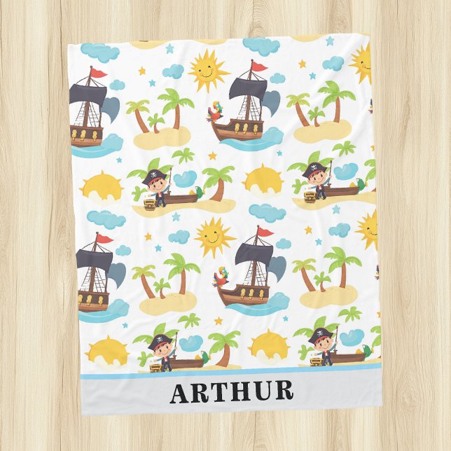 Kids Cute Personalized Pirate Ship Pattern Blanket (Creator Uploaded)