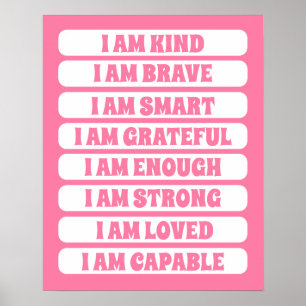 Kids Cute Pink Affirmations for Girl Nursery Decor