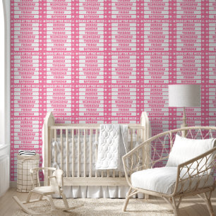 Kids Cute Pink Days Of The Week Learning Pattern Wallpaper