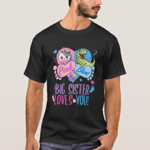 Kids Cute Pink or Blue BIG SISTER Loves You Dinosa T-Shirt