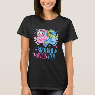 Kids Cute Pink or Blue BROTHER Loves You Dinosaur  T-Shirt