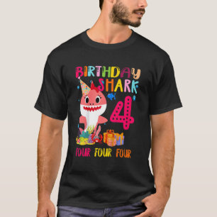 Kids Cute Pink Shark Ocean 4th Birthday 4 Years Ol T-Shirt