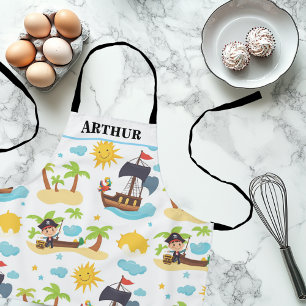 Kids Cute Pirate Ship Pattern Personalised Apron