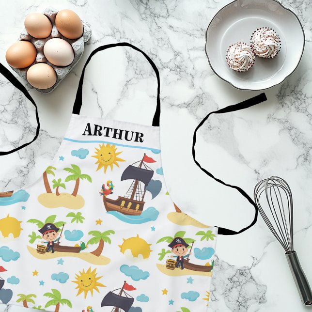 Kids Cute Pirate Ship Pattern Personalized Apron (Creator Uploaded)