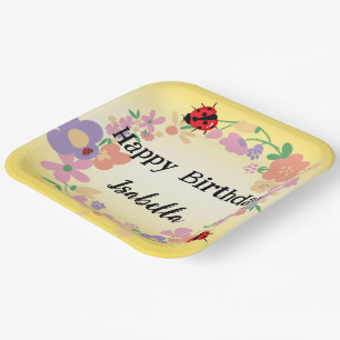 Kids Cute Polka dot Ladybug Spring Flower Birthday Paper Plate