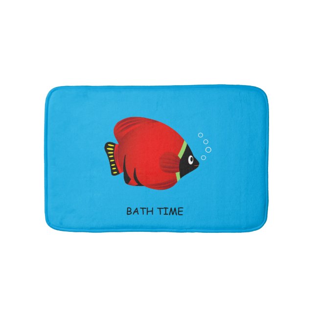 Kids Cute Red Fish on Blue Bath Mat (Front)