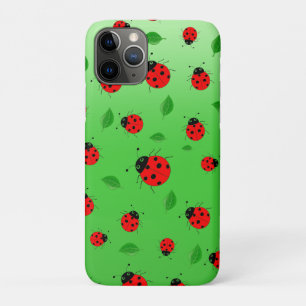 Kids Cute Red ladybug and green leave on gradient Case-Mate iPhone Case