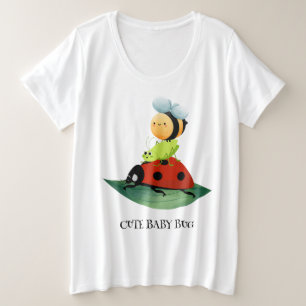 Kids Cute Red ladybug Bee bug insect on green leaf Plus Size T-Shirt