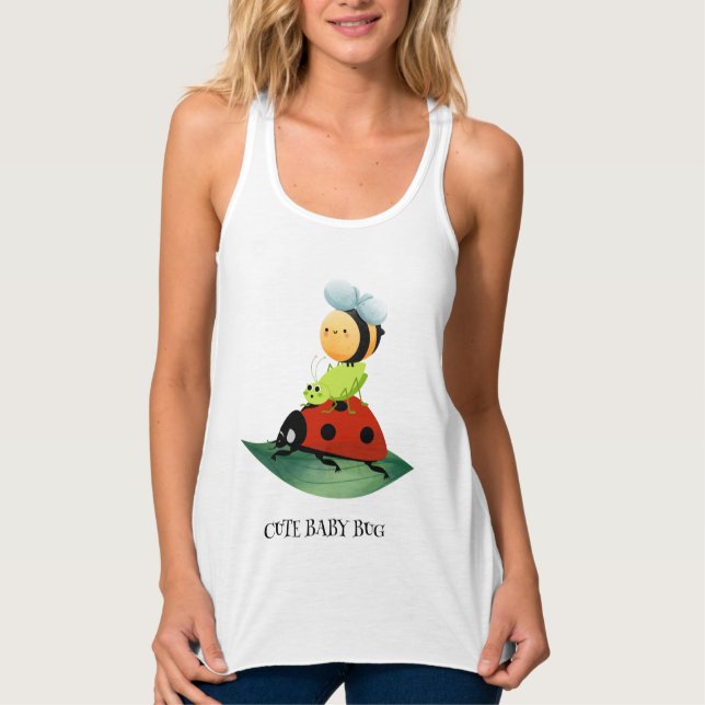 Kids Cute Red ladybug Bee bug insect on green leaf Singlet (Front)
