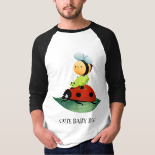 Kids Cute Red ladybug Bee bug insect on green leaf T-Shirt