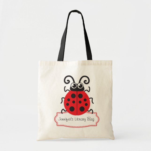 Kids cute red ladybug / ladybird library bag (Front)