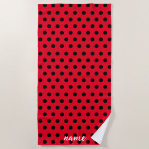 kids Cute Red Ladybug Polka dot party Pattern Beach Towel