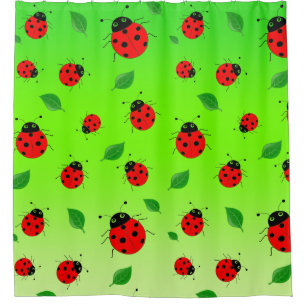 kids Cute Red  Ladybug Polka dot Spring Pattern Shower Curtain