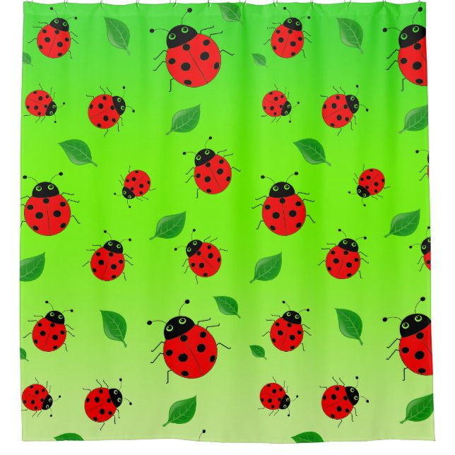 kids Cute Red  Ladybug Polka dot Spring Pattern Shower Curtain (Front)