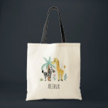 Kids Cute Safari Animals Giraffe Zebra and Name Tote Bag<br><div class="desc">This cute and adorable jungle themed kids tote bag features a giraffe and zebra,  and can be personalised with your boys name in lovely typography. The perfect safari animal themed gift for your child or toddler.</div>