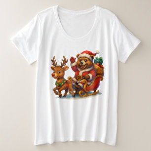 Kids’ Cute Santa Bear & Reindeer Christmas Plus Size T-Shirt