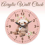 Kids cute sloth with flowers pink brown<br><div class="desc">Meet the cutest addition to your child's room! This adorable kids' clock features a sweet sloth with some pretty flowers, and a charming blend of pink and brown hues. Perfect for adding a touch of whimsy and delight, this clock not only teaches the time, but also brightens up any space....</div>
