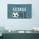 Kids Cute Sports 1st Birthday Party Banner<br><div class="desc">This 1st birthday welcome banner is ideal for your kids first birthday party celebration! The banner features ‘one’ with a soccer ball,  and has space for customisation. Find the matching party supplies in our boys first birthday sports collection.</div>