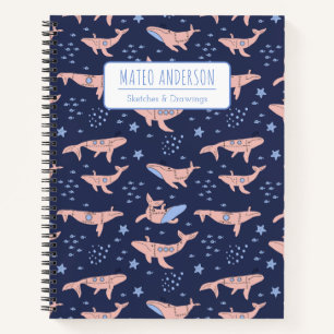 kids Cute Submarine Whales Custom Spiral Notebook