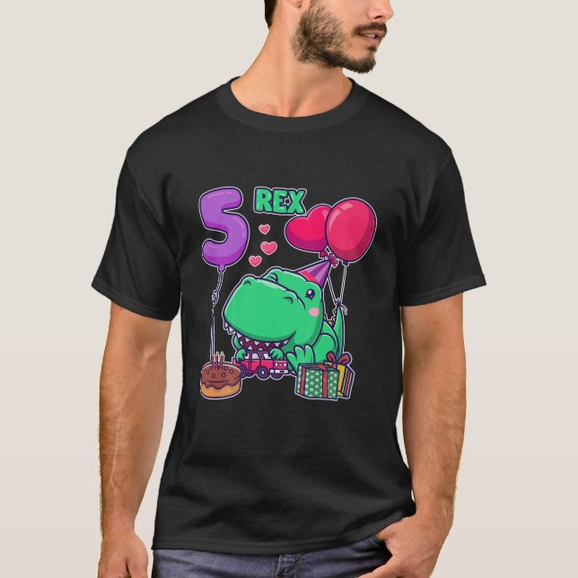 Kids Cute Three Rex 5Th Birthday Third Dinosaur 5 T-Shirt (Front)
