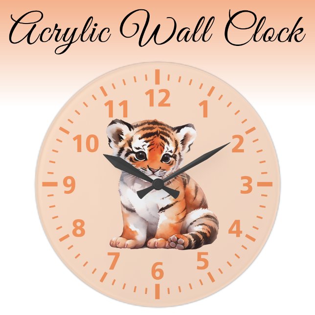Kids cute tiger orange peach large clock (Creator Uploaded)