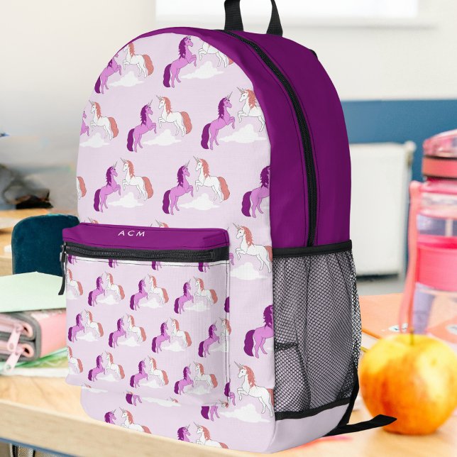 Kids Cute Unicorns Monogram Printed Backpack (Creator Uploaded)