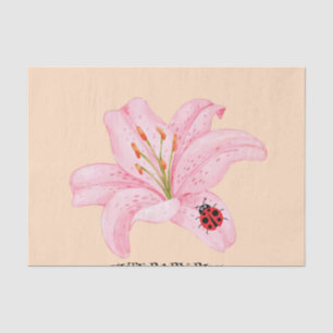 Kids Cute watercolor ladybug on Pink lily Flower Tissue Paper
