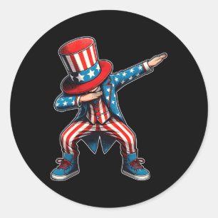 Kids Dabbing Boy American Flag Us Patriotic 4th Of Classic Round Sticker