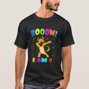 Kids Dabbing German Shepherd Booom I Am 9 Boy Girl T-Shirt