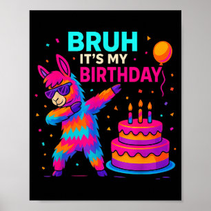 Kids Dabbing Llama Birthday Funny Bday Party Tee  Poster