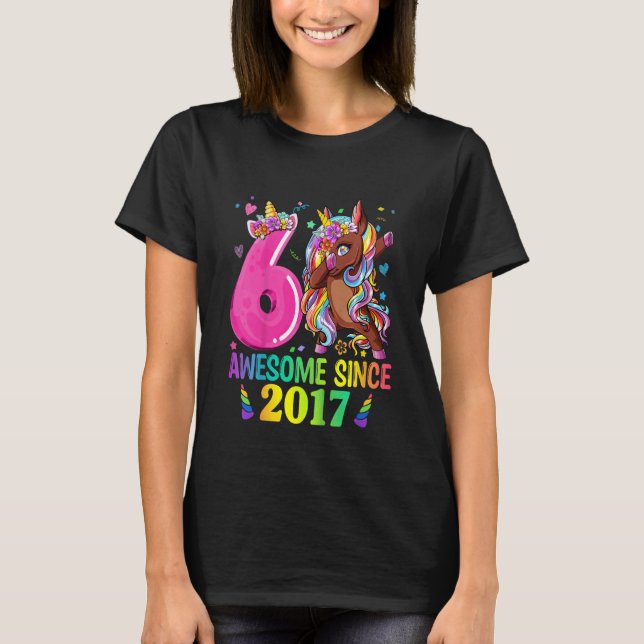 Kids Dabbing Unicorn 6th Birthday Girl Unicorn Par T-Shirt (Front)