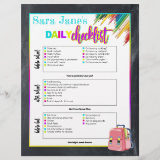Kids Daily School Checklist Chart Flyer