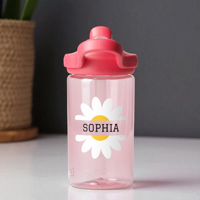 Kid's Daisy Custom Name Girl Pink Water Bottle (Creator Uploaded)