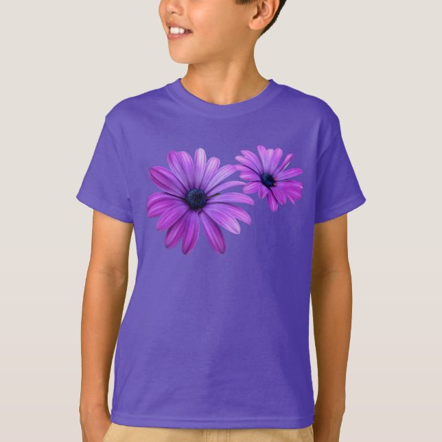 Kid's Daisy T-shirt Organic Purple Flower Shirt (Front)
