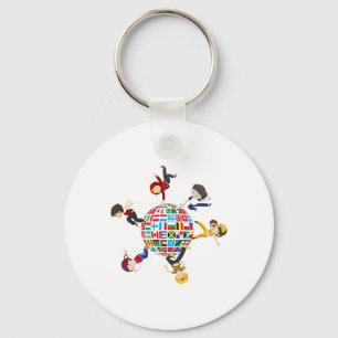 Kids Dancing Around The Globe Flags Of The World D Key Ring