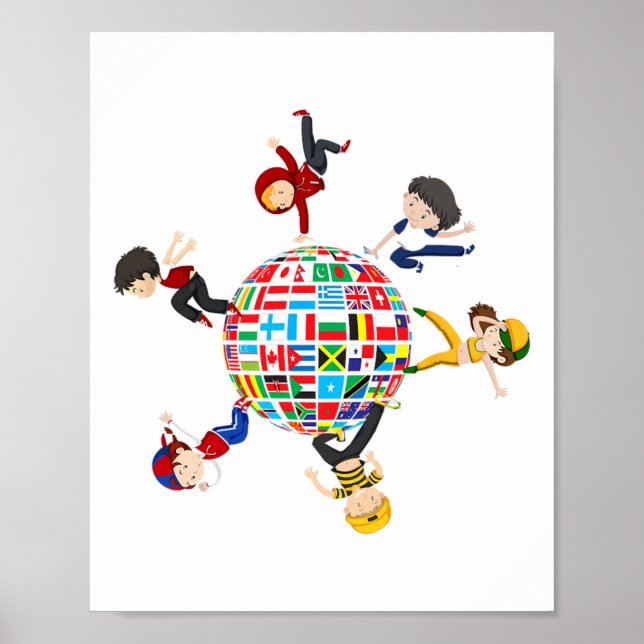 Kids Dancing Around The Globe Flags Of The World D Poster (Front)
