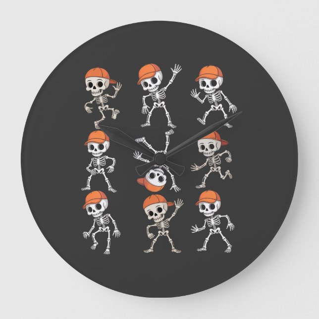 Kids Dancing Skeleton Halloween Large Clock (Front)