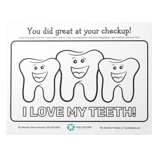 Kids Dental Colouring Page Notepad (Front)