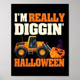 Kids Digging Halloween Pumpkin Truck Kids Toddler  Poster