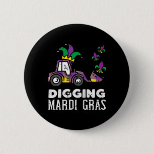 Kids Digging Mardi Gras Bulldozer Truck Cute Boys  6 Cm Round Badge