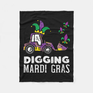 Kids Digging Mardi Gras Bulldozer Truck Cute Boys  Fleece Blanket
