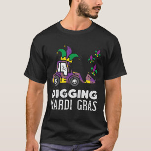 Kids Digging Mardi Gras Bulldozer Truck Cute Boys T-Shirt