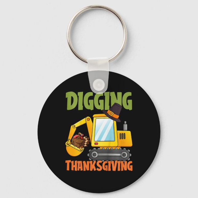 Kids Digging Thanksgiving Day Cool Excavator Turke Key Ring (Front)
