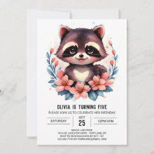 Kids' Digital Racoon Girl Birthday Invitation