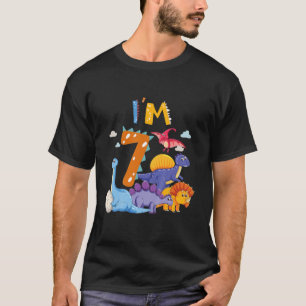 Kids Dino 7Th Birthday Boy I'm 7 Years Girl Dinosa T-Shirt
