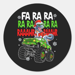 Kids Dino Fa Ra Ra Rawr Dinosaur Monster Truck Chr Classic Round Sticker