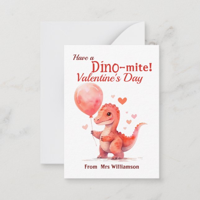 Kids Dino-Mite Valentines Day Classroom Card (Front)