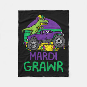Kids Dino Monster Truck Mardi Grawr Mardi Gras Tod Fleece Blanket