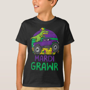 Kids Dino Monster Truck Mardi Grawr Mardi Gras Tod T-Shirt