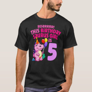 Kids Dino This Birthday Saurus Girl is 5 Dinosaur  T-Shirt